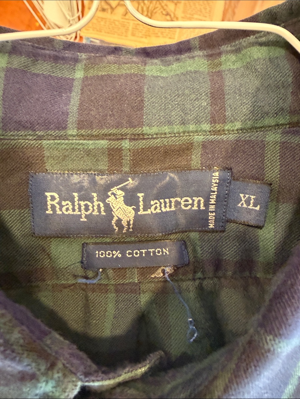 Ralph Lauren Green and Navy Plaid Cotton Button-Down Shirt - XL